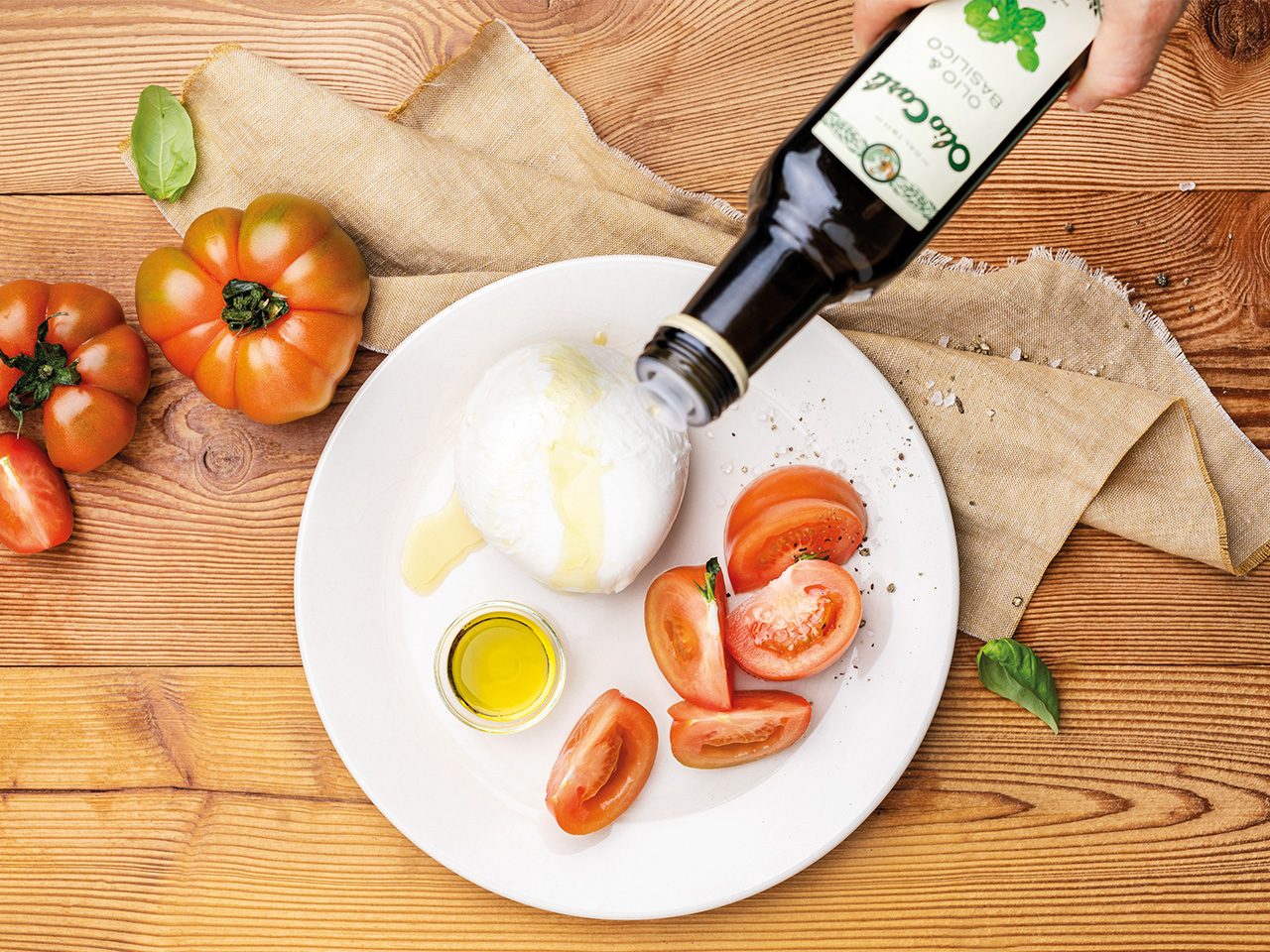 Mozzarella, Tomaten und Olivenöl 
