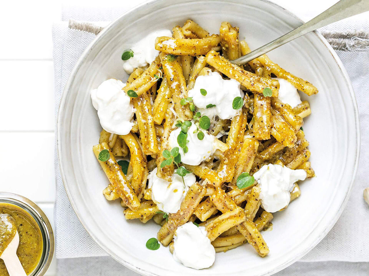 Pâtes avec burrata et pesto de pistaches