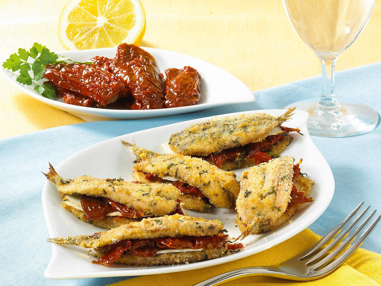 Anchois frits aux tomates séchées